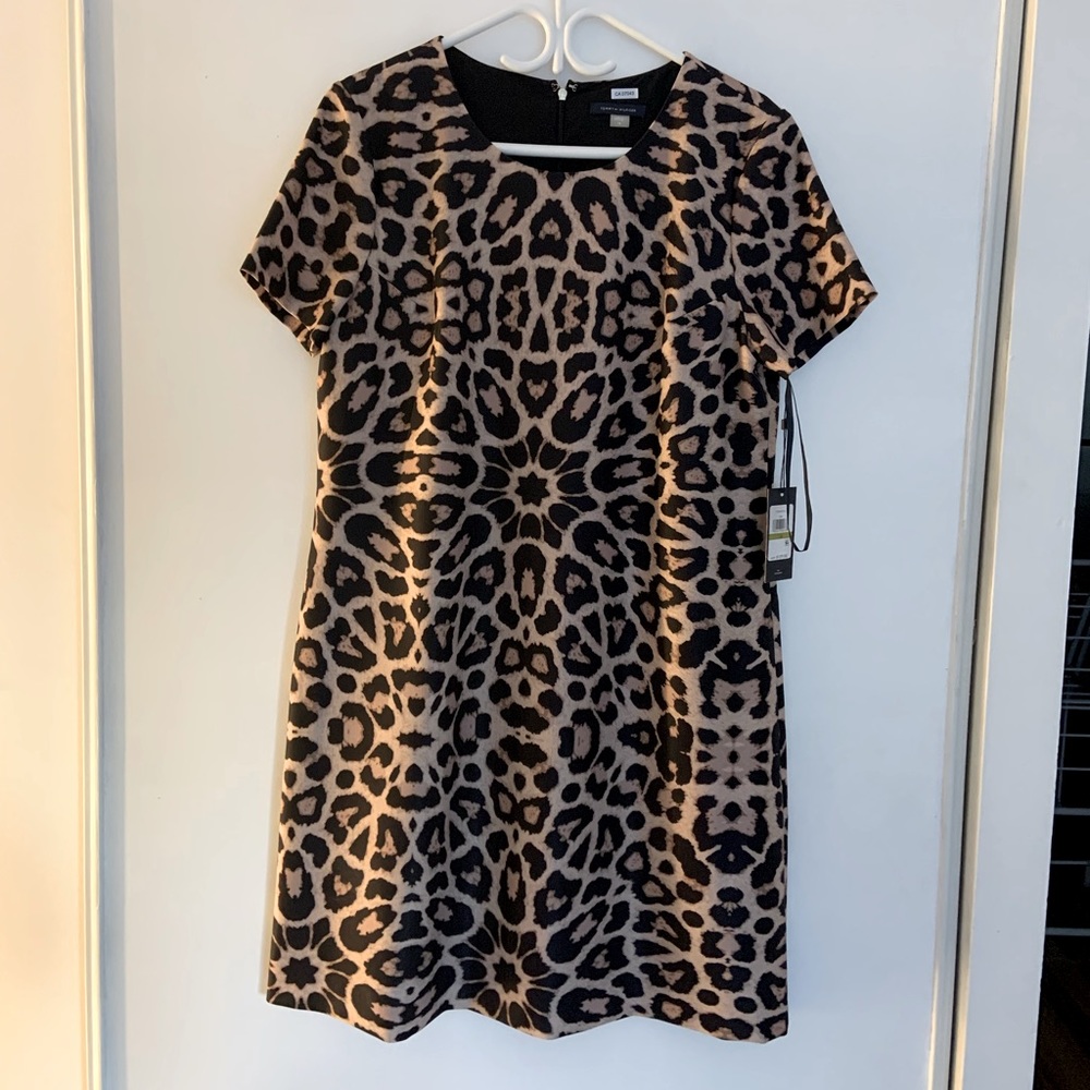 Hilfiger Leopard Print Short Sleeve Shift Dress - Tan/Black
